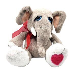 2/$15 Fine Toy Elephant Plush Gray 12" Heart Love On Foot Red Ribbon Valentine